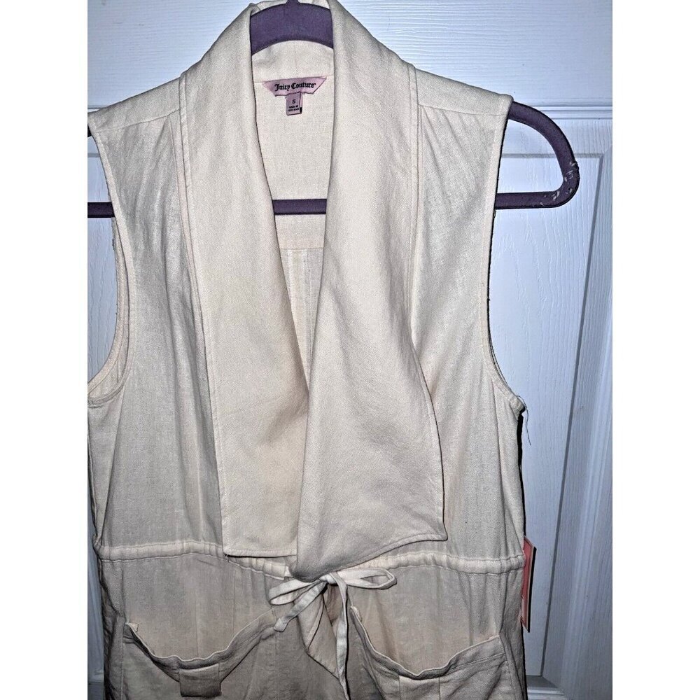 NWT JUICY COUTURE Vest Womens Ivory Linen Blend Cascade Front Pocket Sz S - Picture 4 of 12